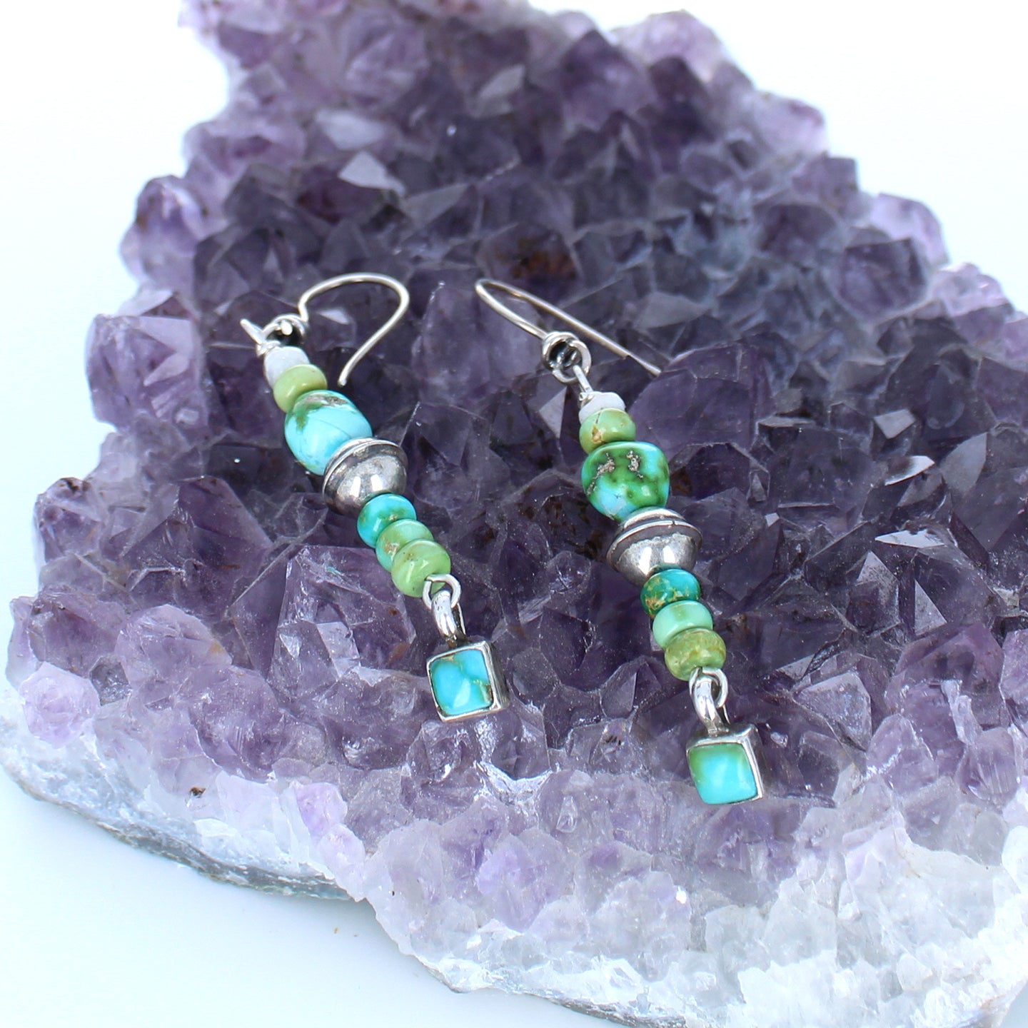 Sonoran Gold Turquoise Earrings Lime Green Blue Sterling Southwest Dangles -NewWorldGems