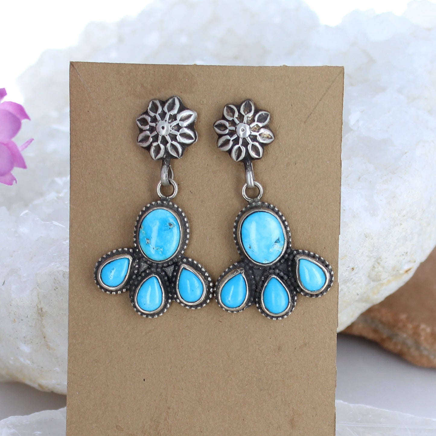 Blue Ridge Orvil Jack Petal Earrings Sterling Silver 4 Stone Posts -NewWorldGems