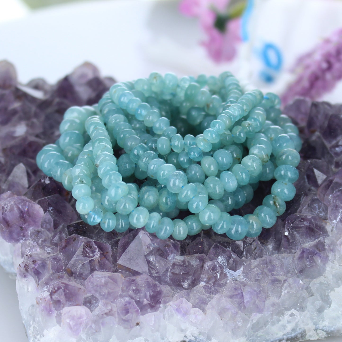 Grandidierite Smooth Rondelle Beads Light Paraiba Blue 4-8mm -NewWorldGems