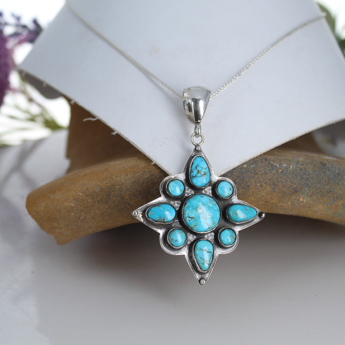 North Star Design Sonoran Blue Jay Turquoise Pendant Sterling -NewWorldGems