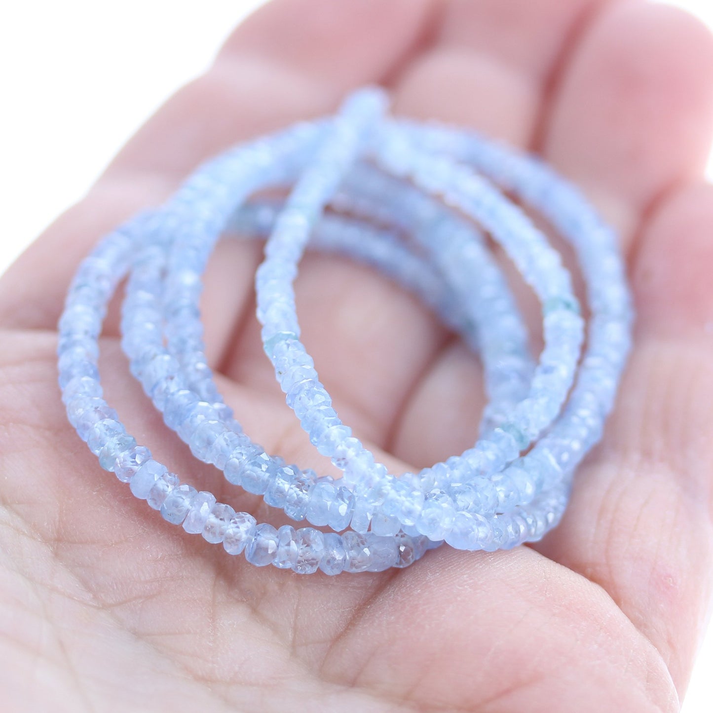 Sapphire Faceted Disc Rondelle Beads Ice Blue 3-5Mm 18", -NewWorldGems