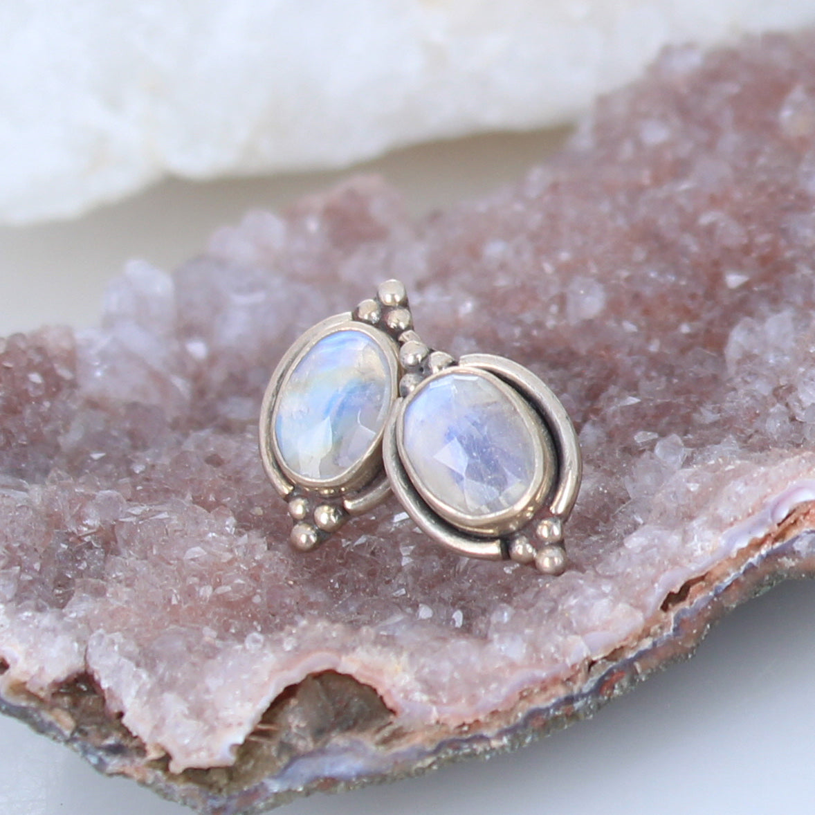AAA Faceted RAINBOW MOONSTONE Earrings Posts Sterling -NewWorldGems