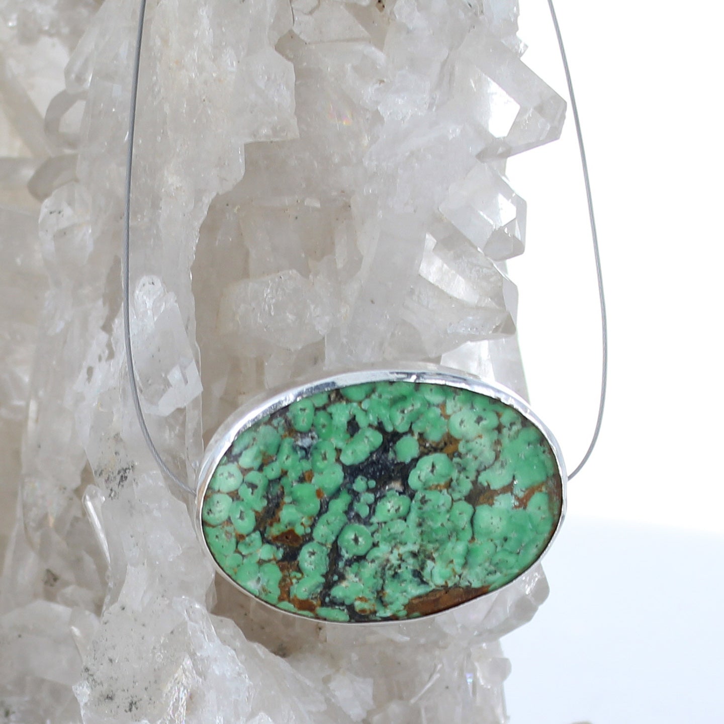 Sterling Rimmed Lime Green Hubei Turquoise Centerpiece Bead 36x26mm -NewWorldGems
