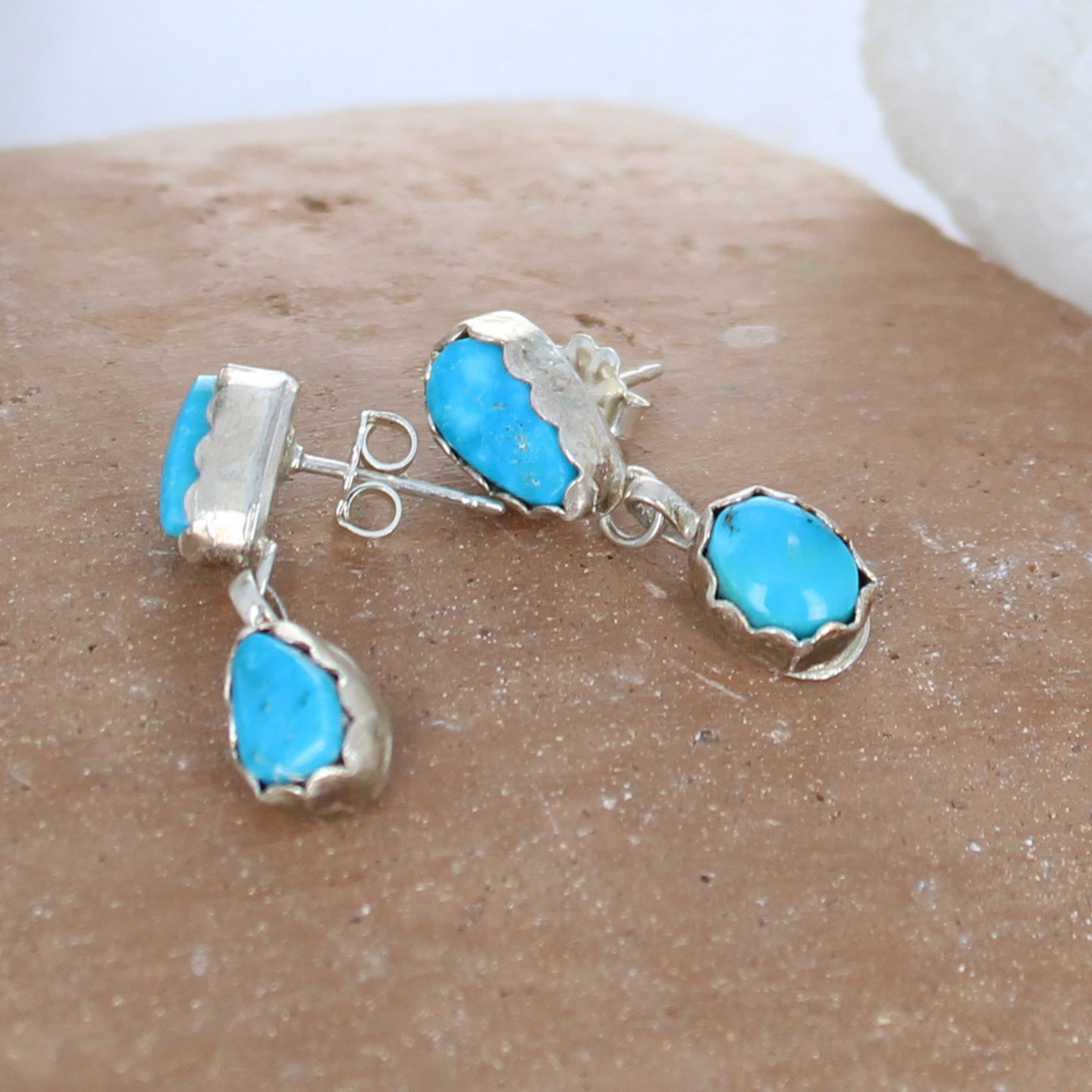 MORENCI TURQUOISE Earrings 2 Stones Sterling Southwest #3 -NewWorldGems
