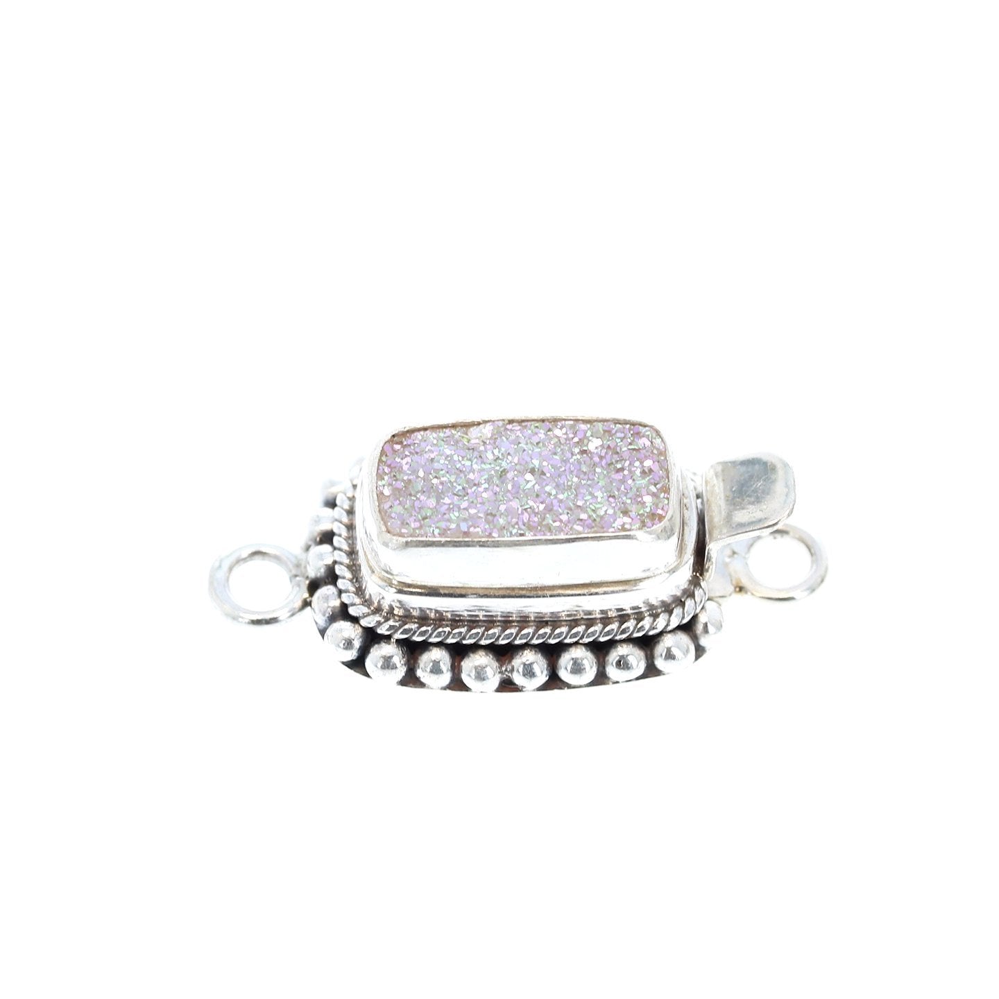White/Pink Drusy Quartz Clasp Sterling 13.5X7.5mm -NewWorldGems