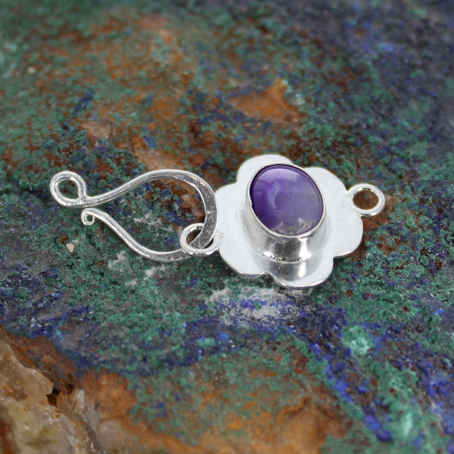 Royal Purple Sugilite Sterling Clasp Floral J Hook -NewWorldGems