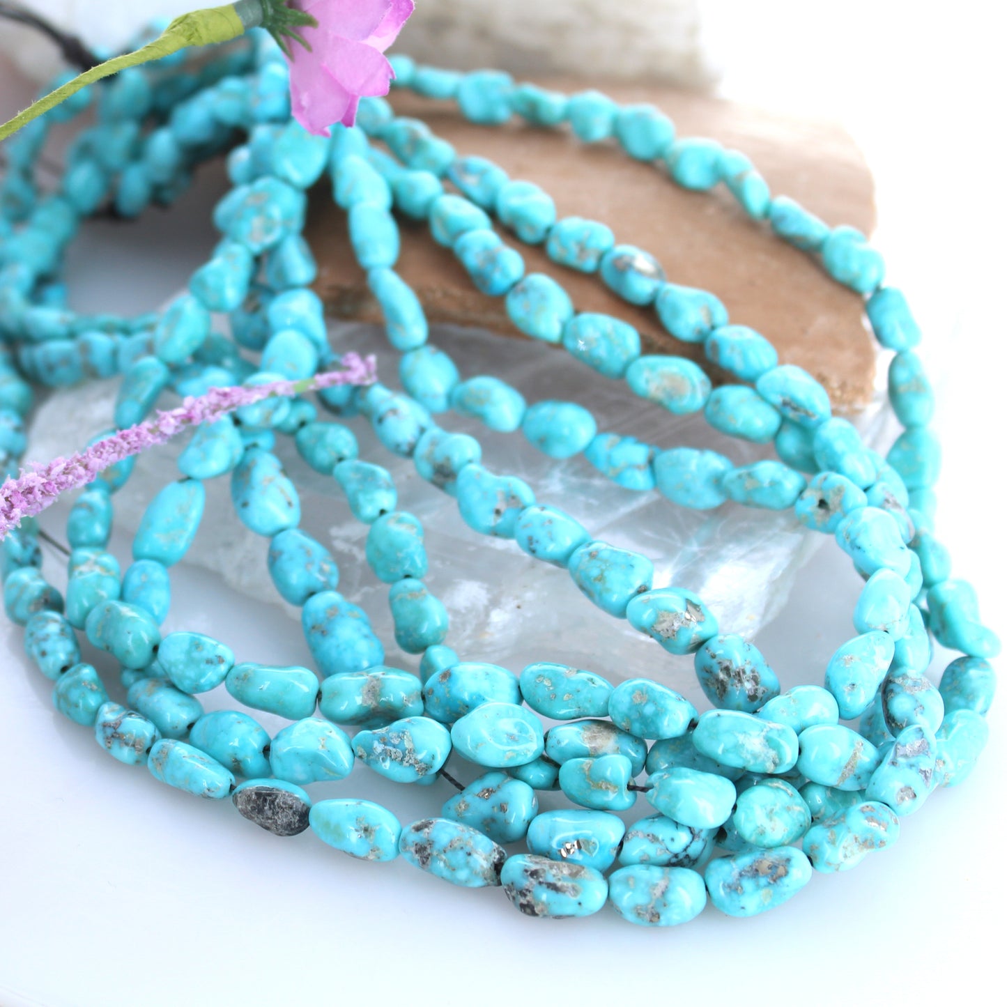 White Water {Mexican} Turquoise Beads 7x9.5mm Potato Shape 16" -NewWorldGems