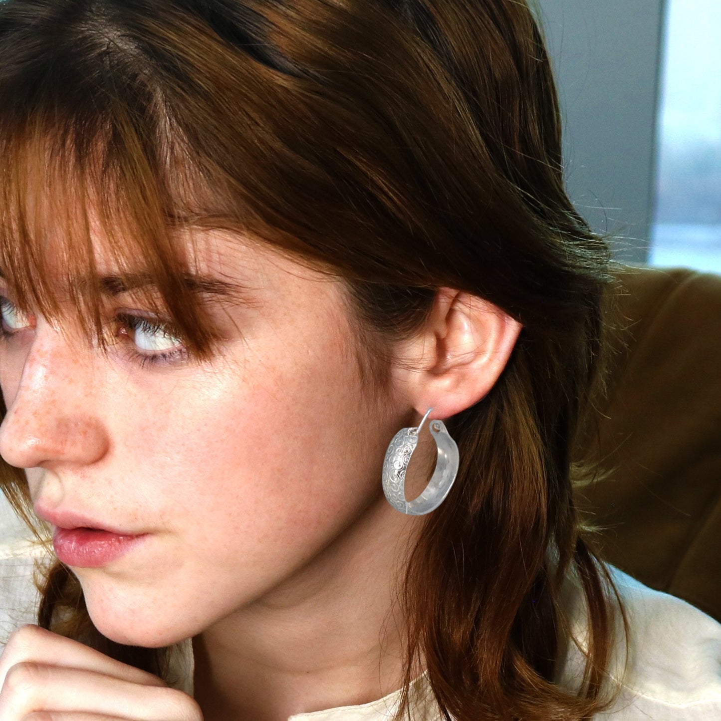 Sterling Silver Hoop Earrings Anticlastic Spiral Design 1.25" -NewWorldGems