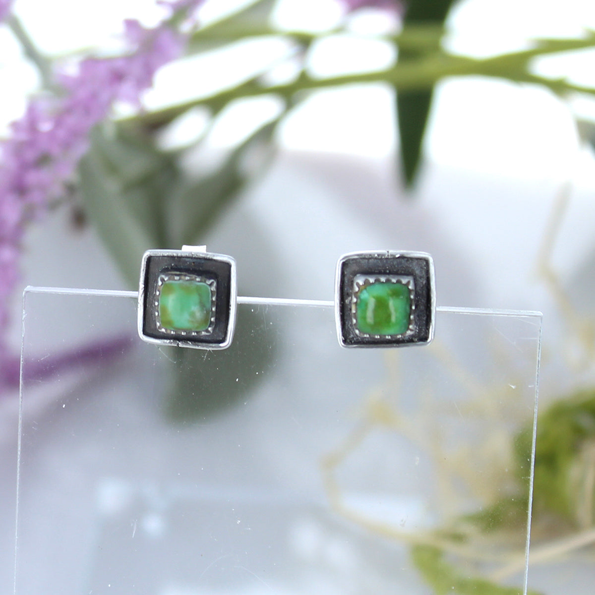 Sonoran Gold Turquoise Earrings Sterling Posts Square 6mm -NewWorldGems