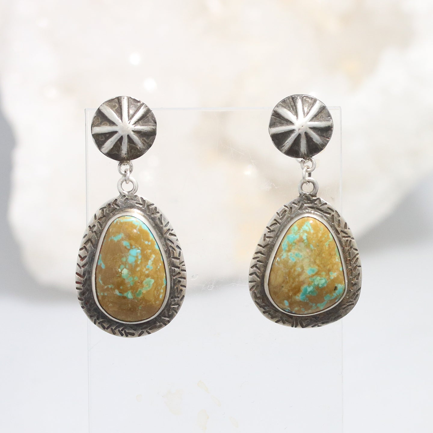 TURQUOISE EARRINGS Turquoise Mountain Mine Large Teardrops -NewWorldGems
