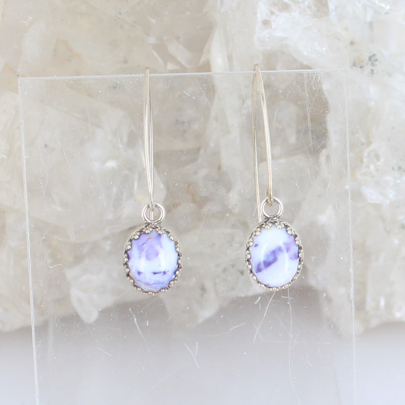 Lavender Mexican Opal Earrings Sterling Ovals Sterling -NewWorldGems