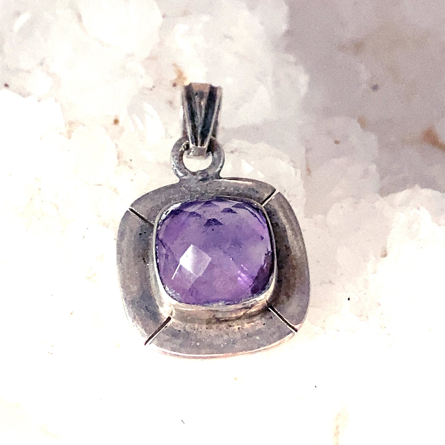 AMETHYST Sterling Silver Pendant Cushion Shaped 8mm -NewWorldGems