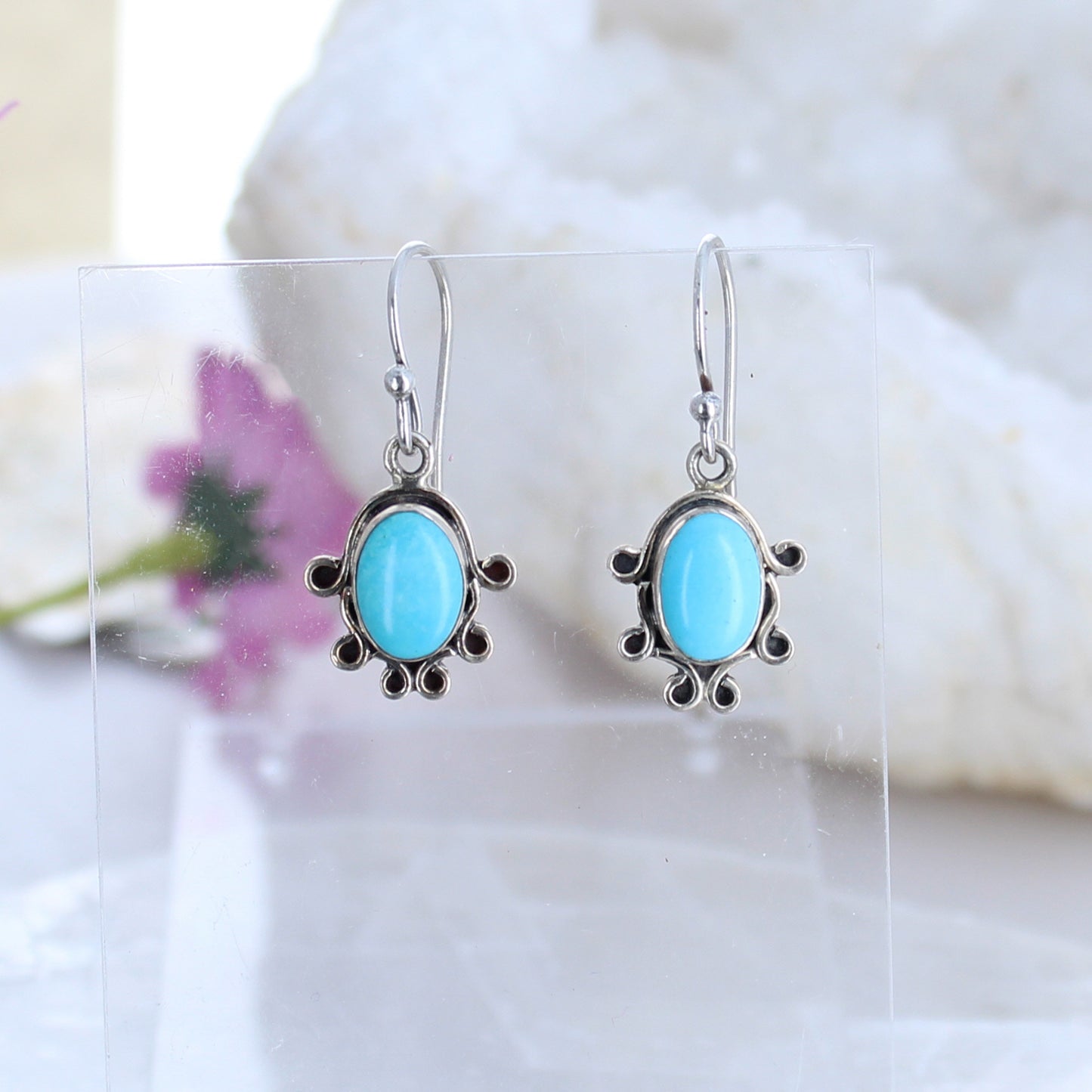 AAA Sleeping Beauty Turquoise Earrings Sterling Wire Design -NewWorldGems