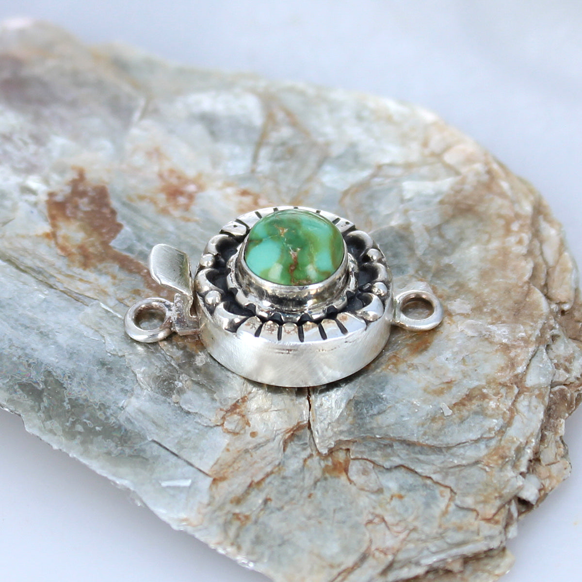 Sonoran Gold Turquoise Clasp Sterling Moon Lotus Petal Design 9.5mm #1 -NewWorldGems