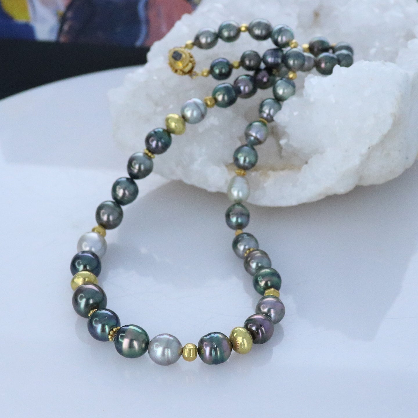 Tahitian Pearl 18K Gold Necklace With Diamond Clasp -NewWorldGems