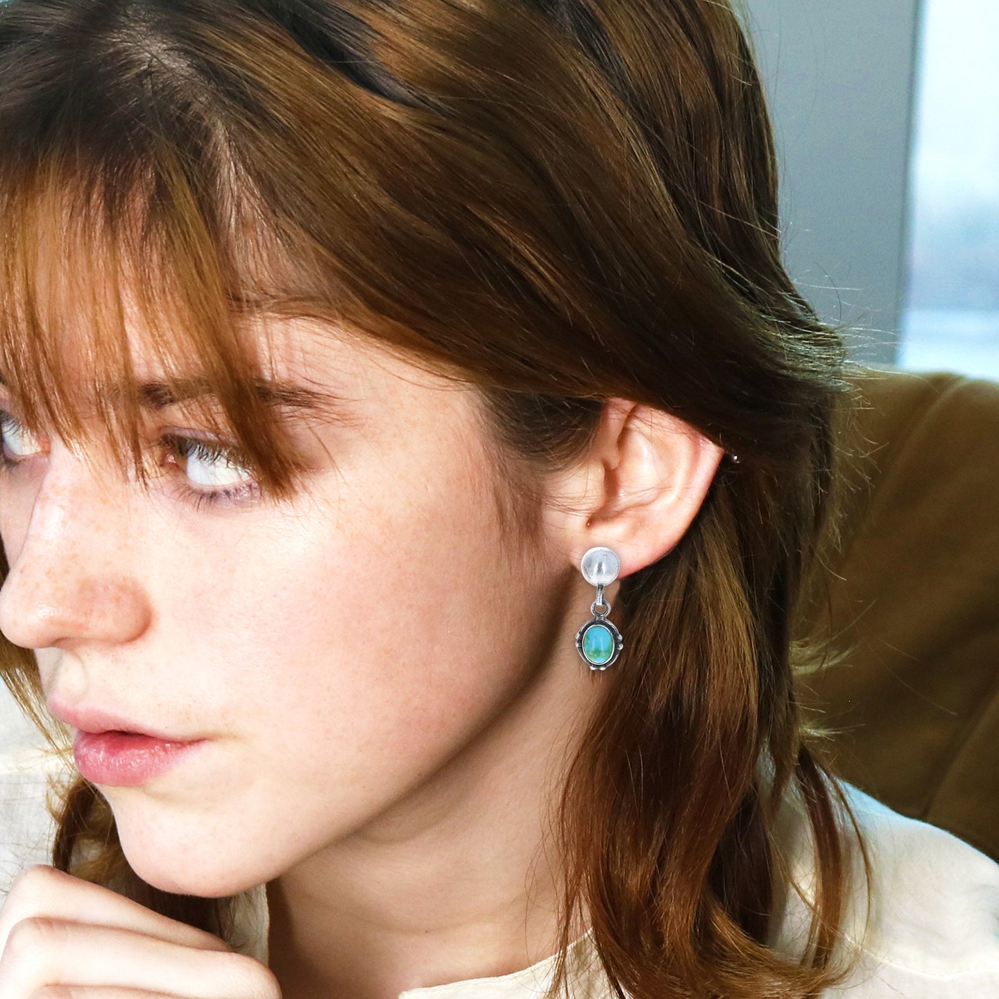 Sonoran Gold Turquoise Earrings Green Or Blue Sterling -NewWorldGems