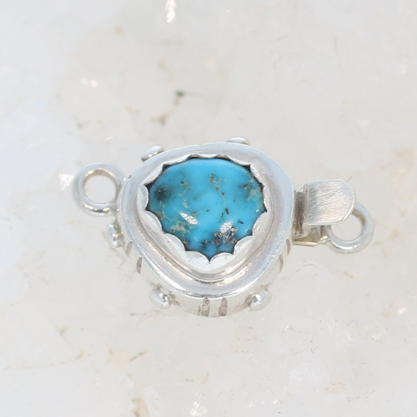 Blue Bird Turquoise Clasp Kingman Arizona Sterling -NewWorldGems