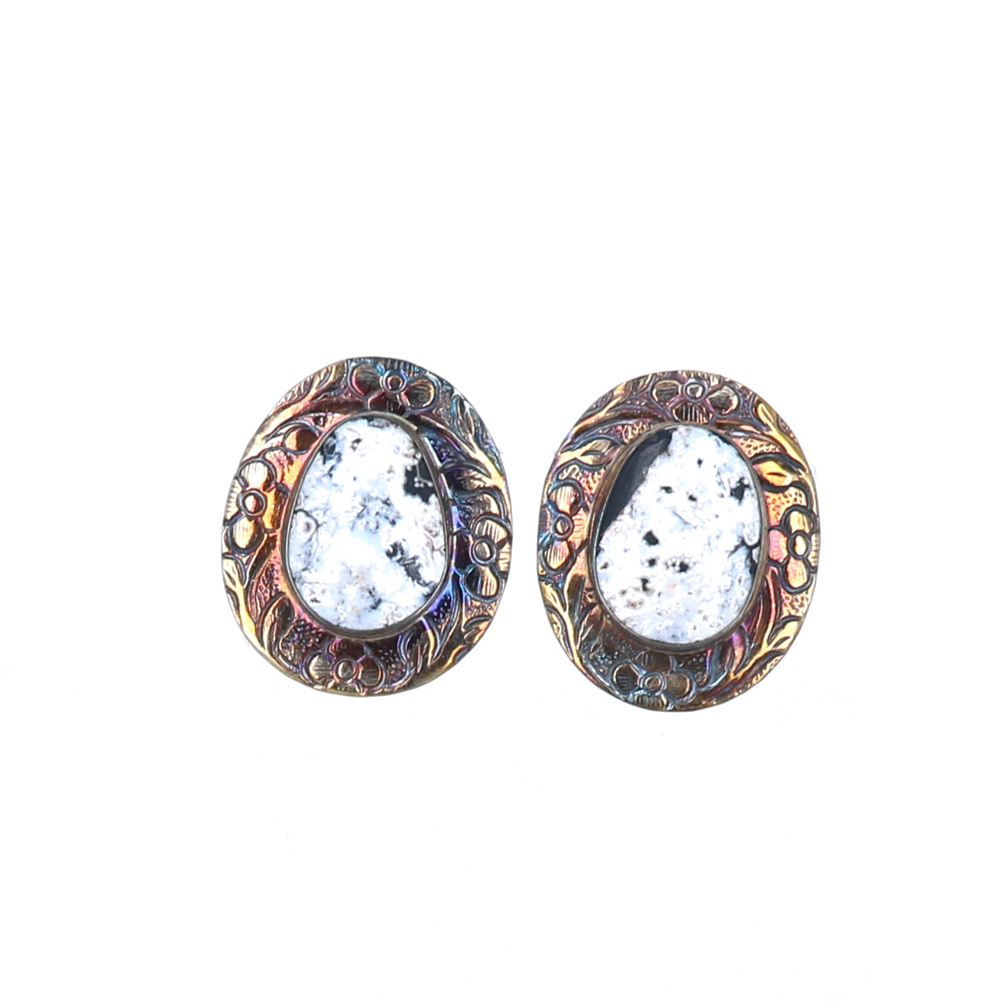 White Buffalo Earrings Sterling Silver Posts Golden Bronze Patina -NewWorldGems