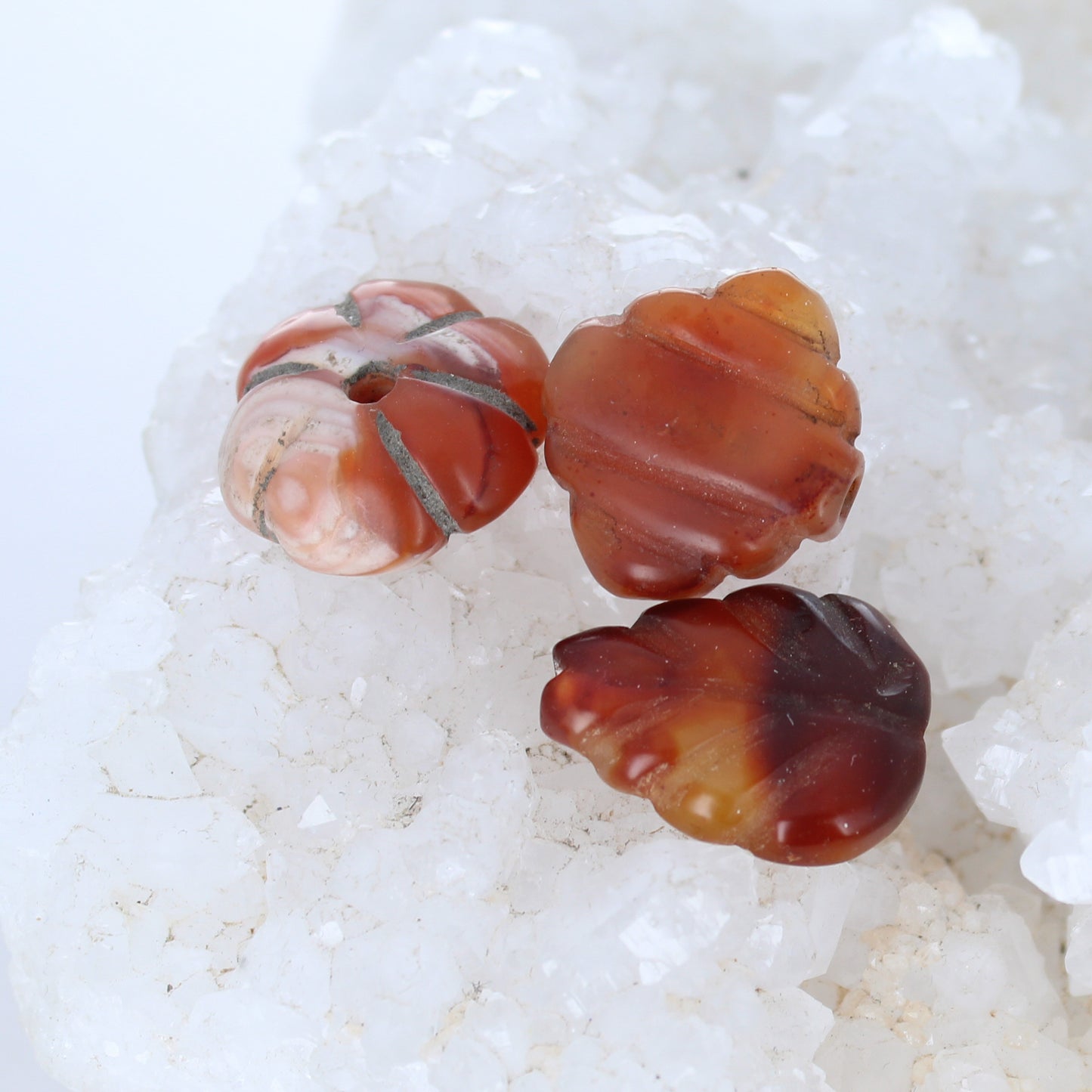TIBETAN CARNELIAN BEAD Assortment Antique Carnelian Carved 3 Pc -NewWorldGems