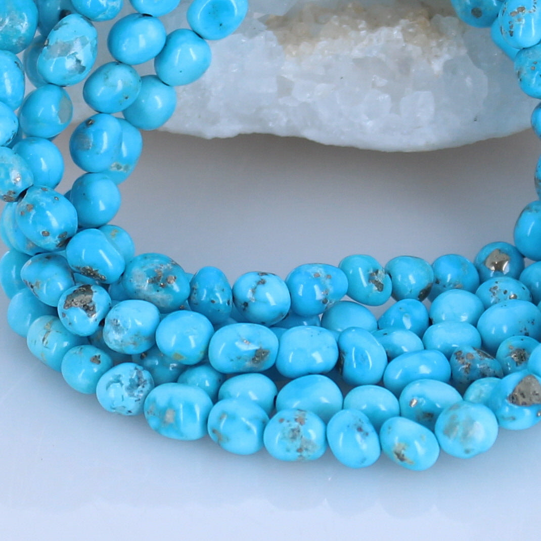 BLUE BIRD TURQUOISE Beads 5mm Semi Round Blue Arizona -NewWorldGems