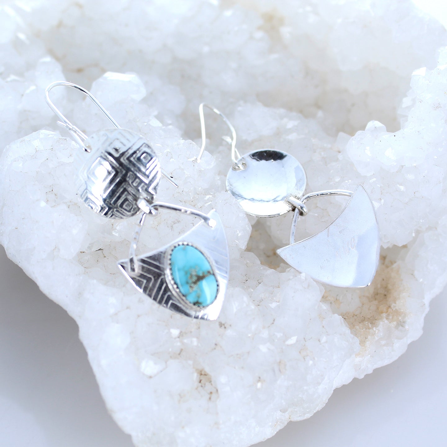 DRY CREEK Turquoise Earrings Sterling Geometric Pattern -NewWorldGems