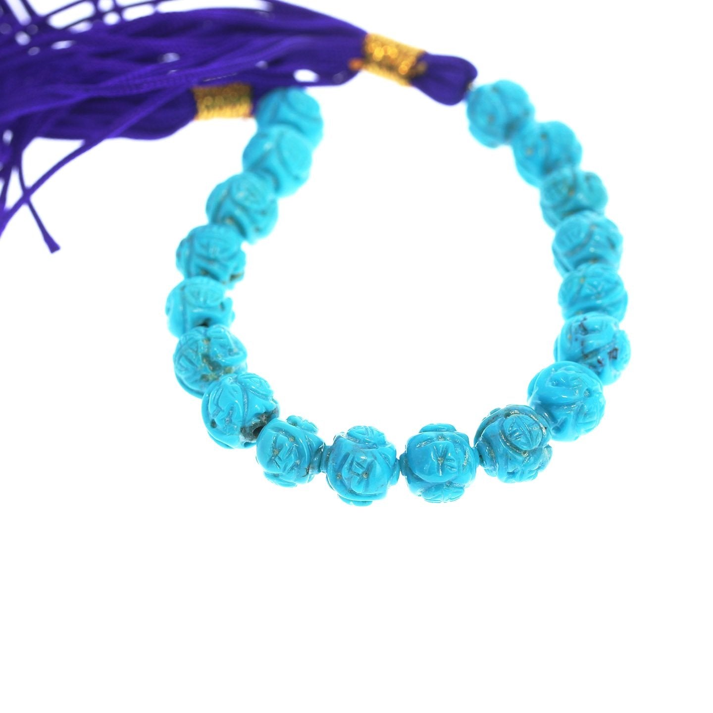 AAA CHINESE TURQUOISE Beads 9mm Carved Longevity Symbols 6" -NewWorldGems