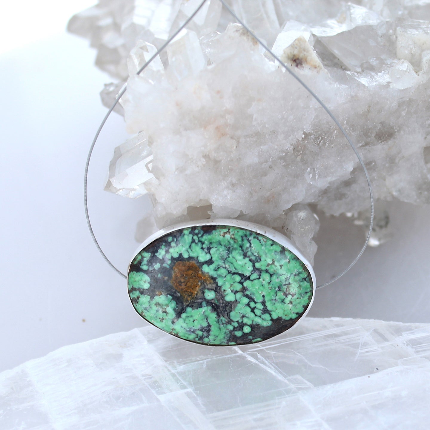 Sterling Silver Rimmed Lime Green Hubei Turquoise Centerpiece Bead -NewWorldGems