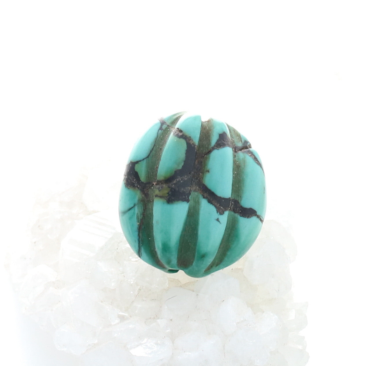 Antique Tibetan Carved Turquoise Melon Bead -NewWorldGems