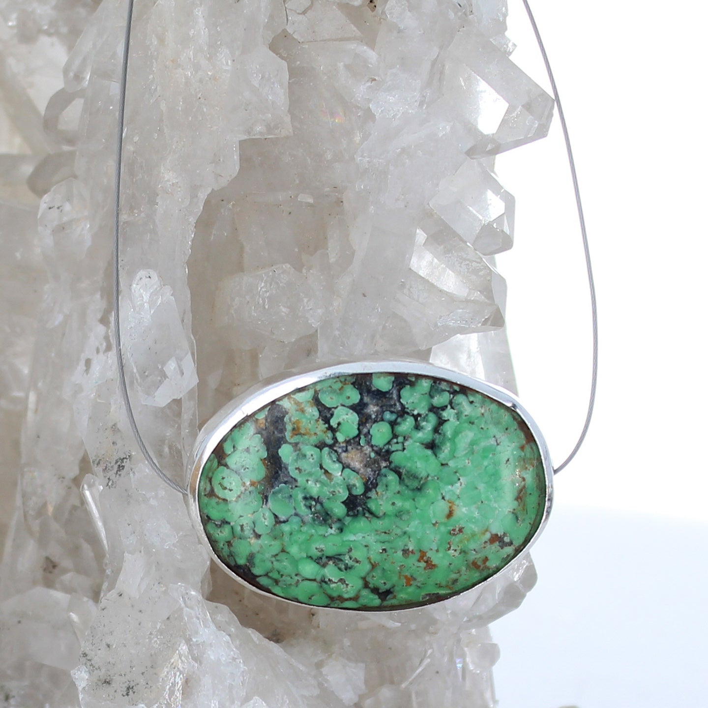 Sterling Rimmed Lime Green Hubei Turquoise Centerpiece Bead 36x26mm -NewWorldGems