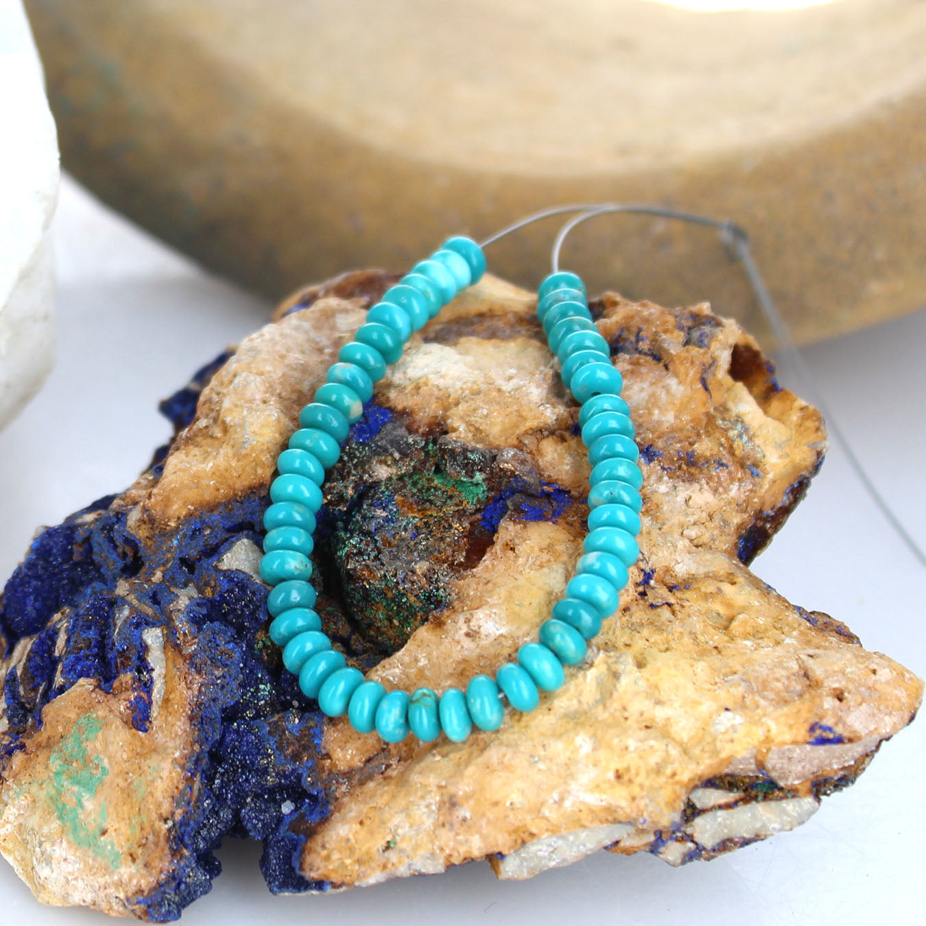 AAA FOX MINE TURQUOISE Beads Rondelles Deep Teal 5mm 5.5" -NewWorldGems