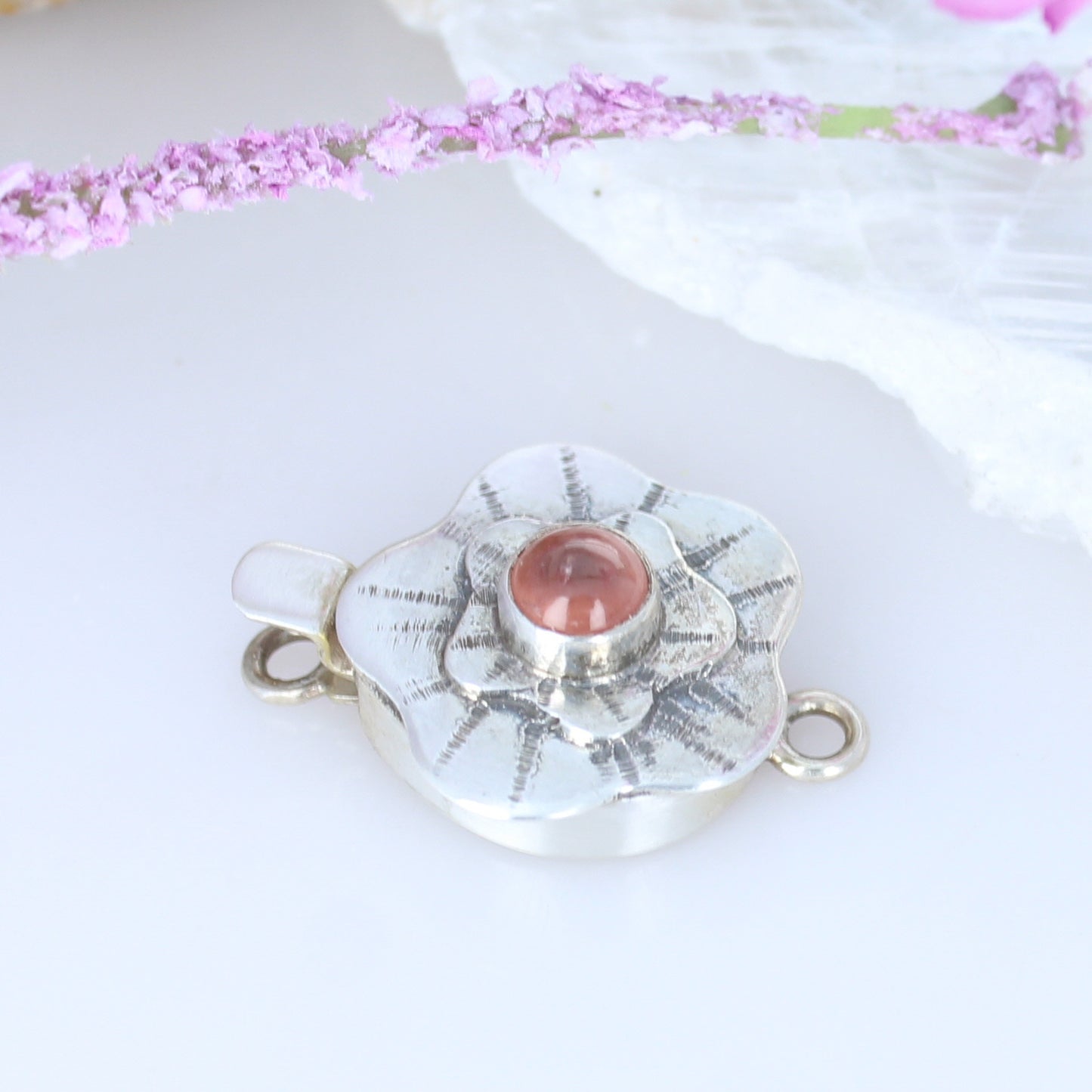 Floral Clasp Sterling Silver Handmade Rhodochrosite Gemstone -NewWorldGems