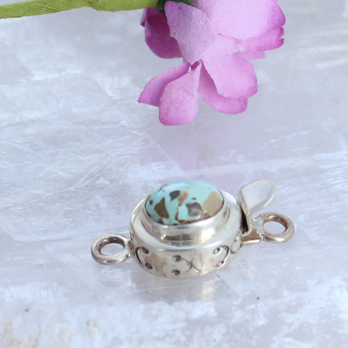Robins Egg Blue Carico Lake Turquoise Sterling Clasp 8X10mm Etched -NewWorldGems