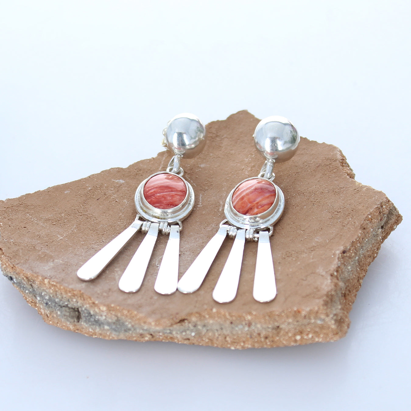 Orange Spiny Oyster Earrings Dangles Sterling Silver -NewWorldGems