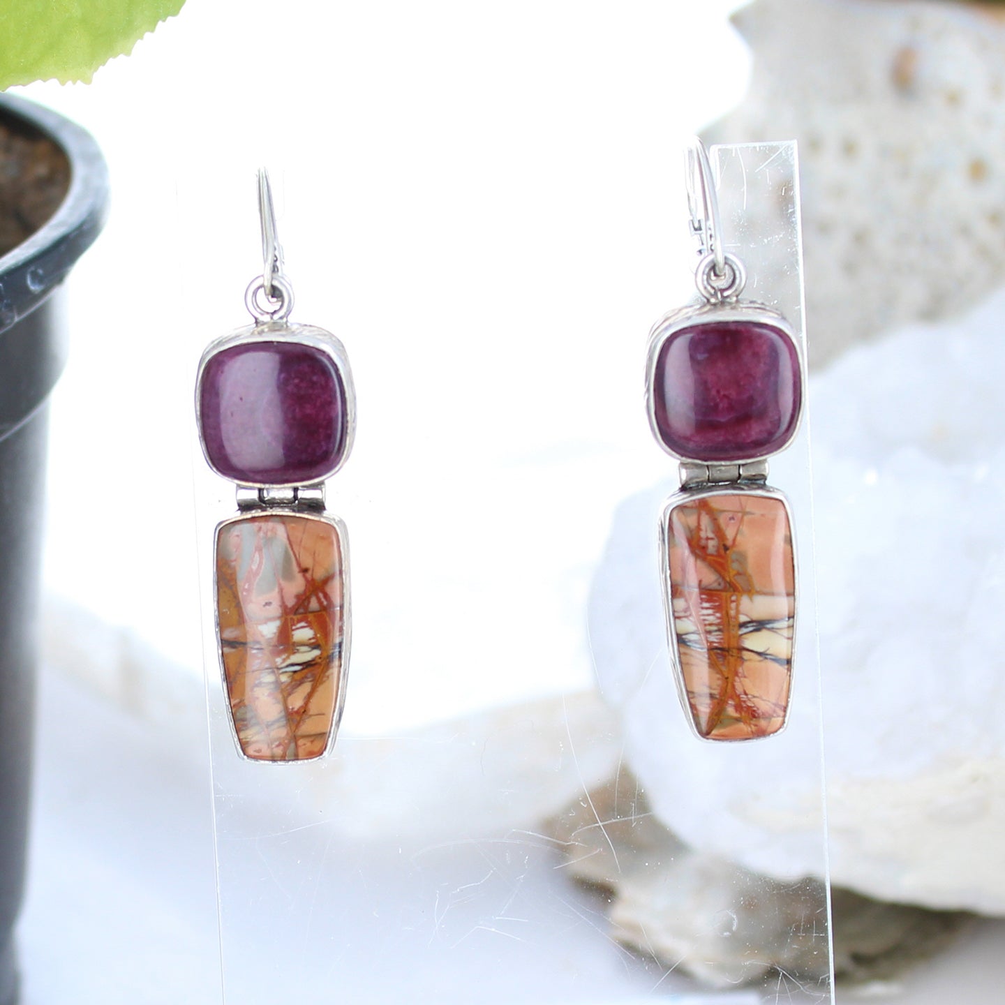 Sonora Sunrise And Purple Spiny Oyster Earrings -NewWorldGems
