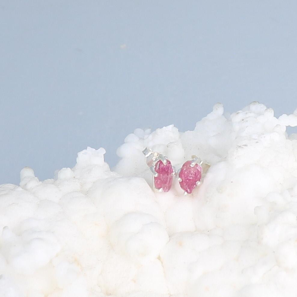 Pink Tourmaline Earrings Sterling Studs Raw Tourmaline -NewWorldGems
