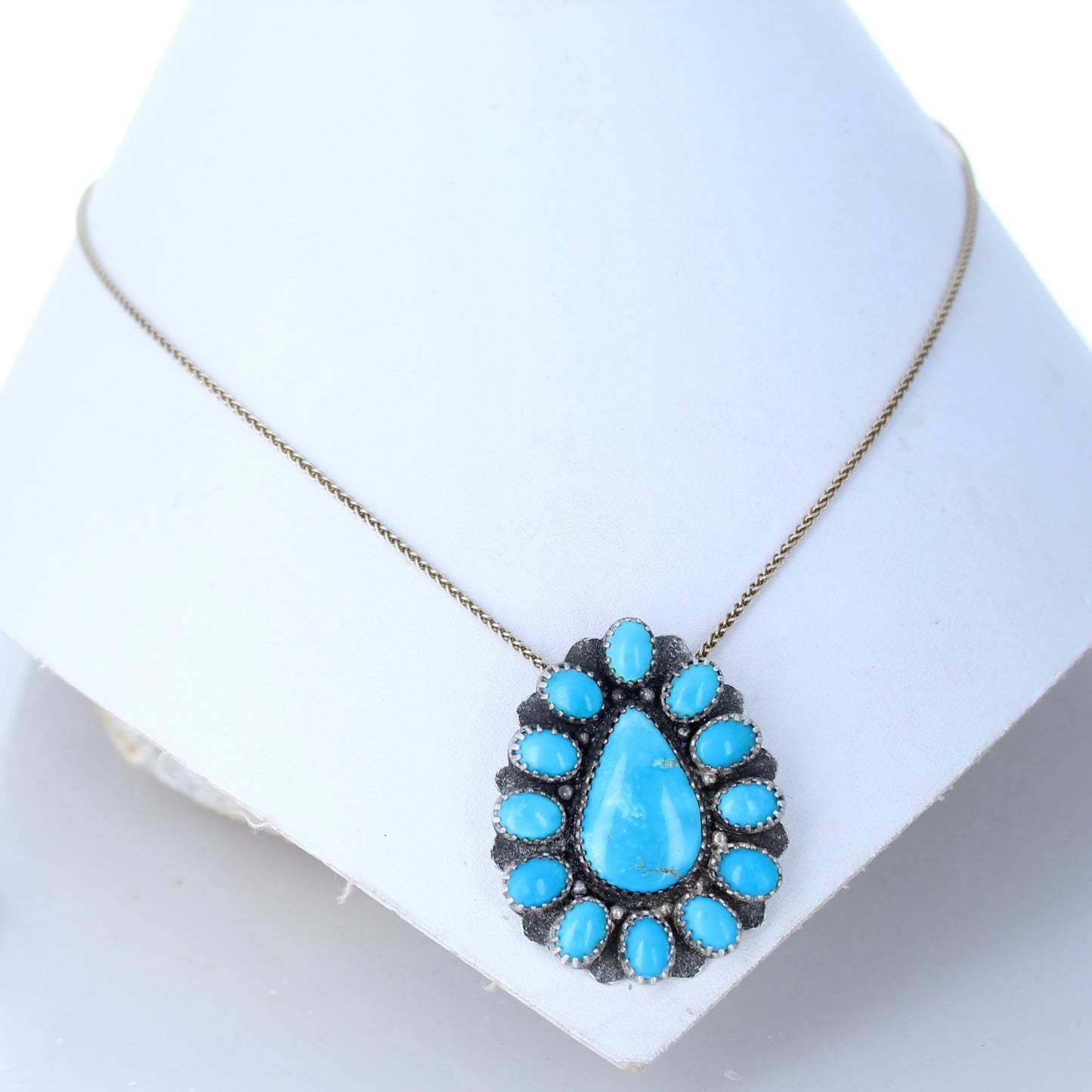 Blue Sonoran Rose Turquoise Pendant Sterling Silver 12 Petal -NewWorldGems