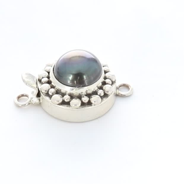 Dark Silver Black Pearl Clasp Sterling Ball Design 12mm -NewWorldGems