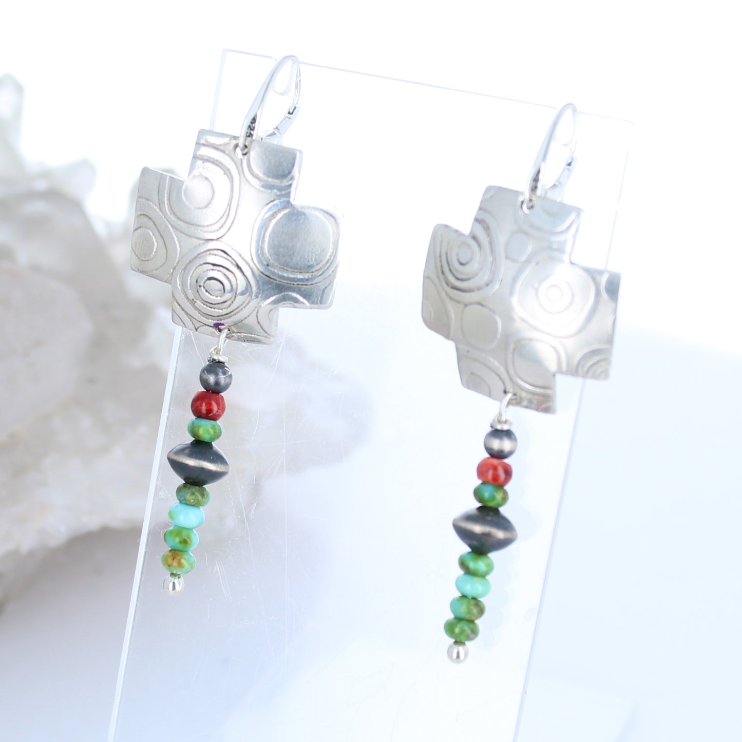 Sonoran Gold Turquoise Sterling Southwestern Cross Earrings -NewWorldGems