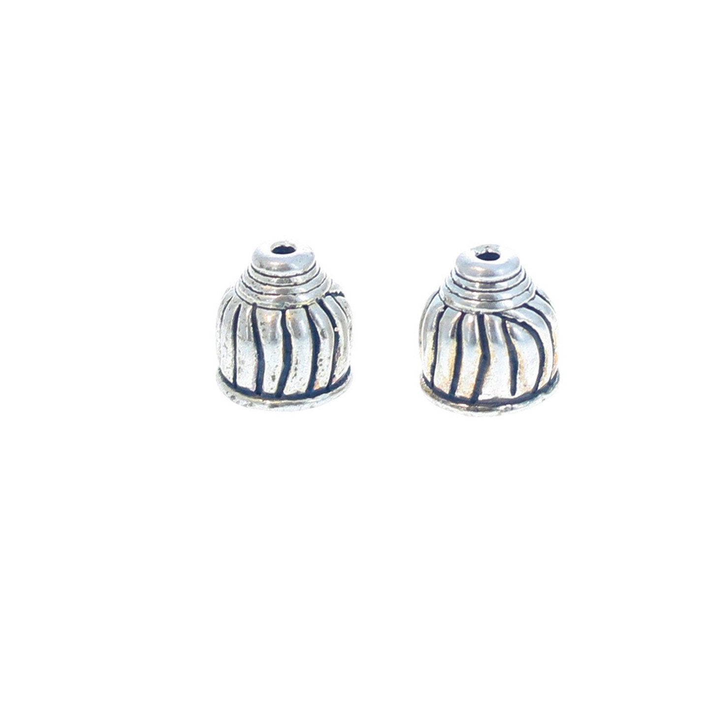 Sterling Silver End Cones Groove Design 8.6X7mm Pair -NewWorldGems
