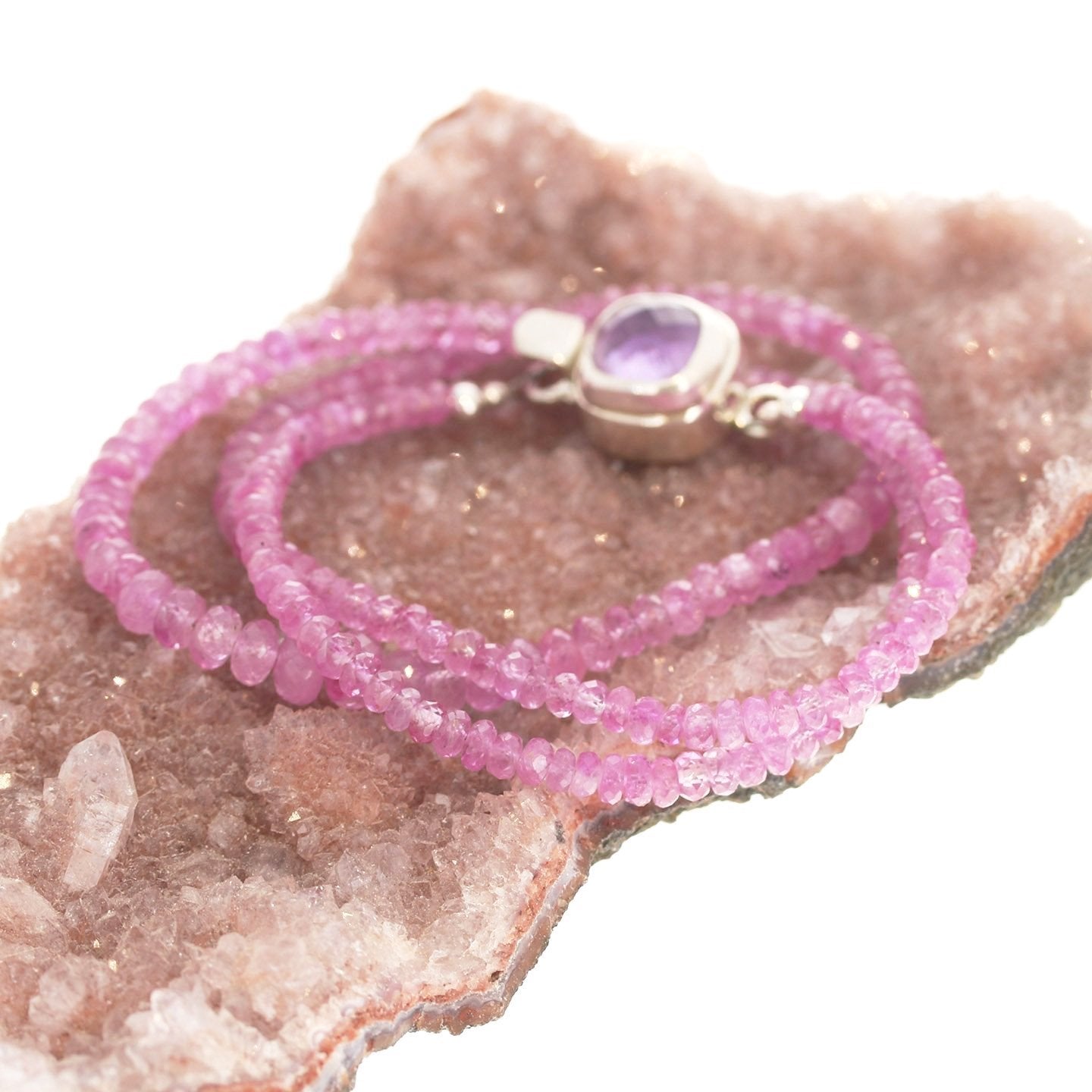 Vibrant Pink Genuine Ruby Faceted Rondelle Necklace -NewWorldGems