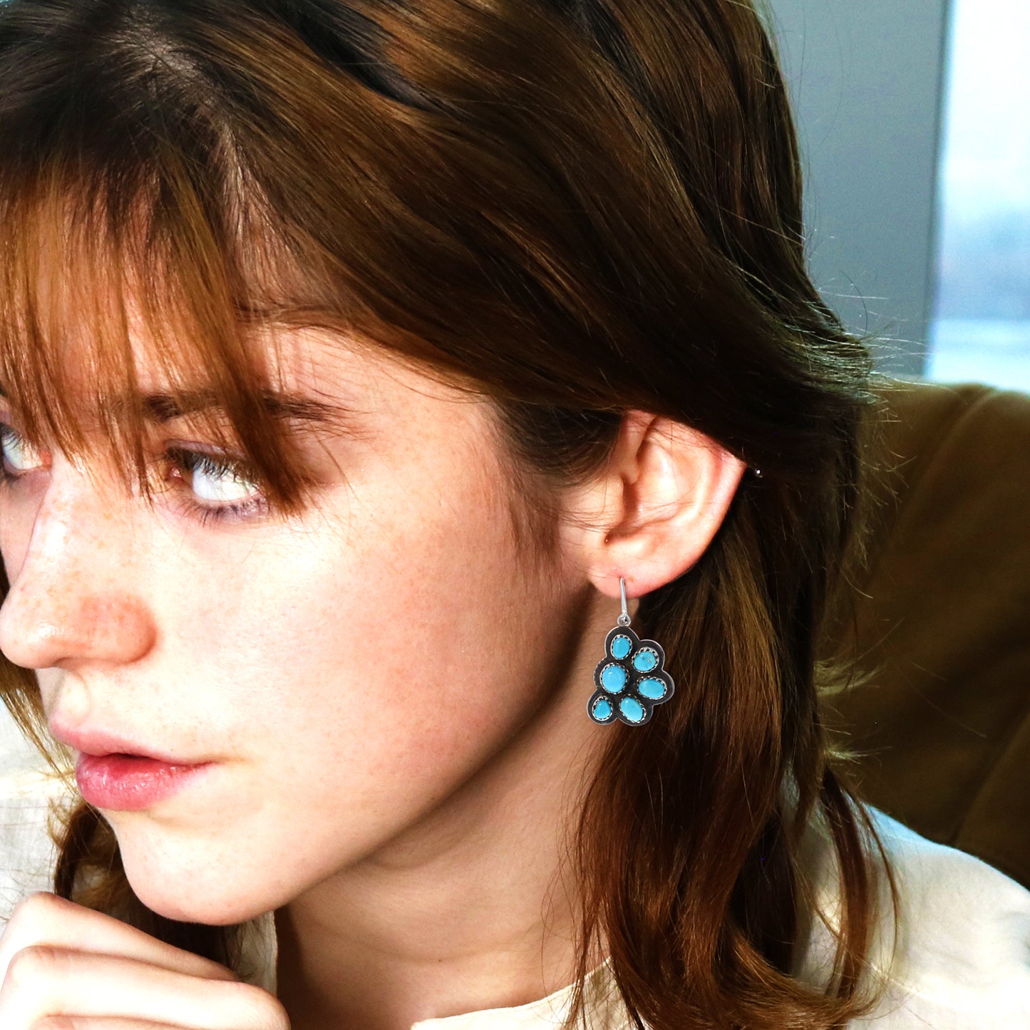Blue Ridge Orvil Jack Turquoise Earrings Sterling 6-Stone Charmers -NewWorldGems