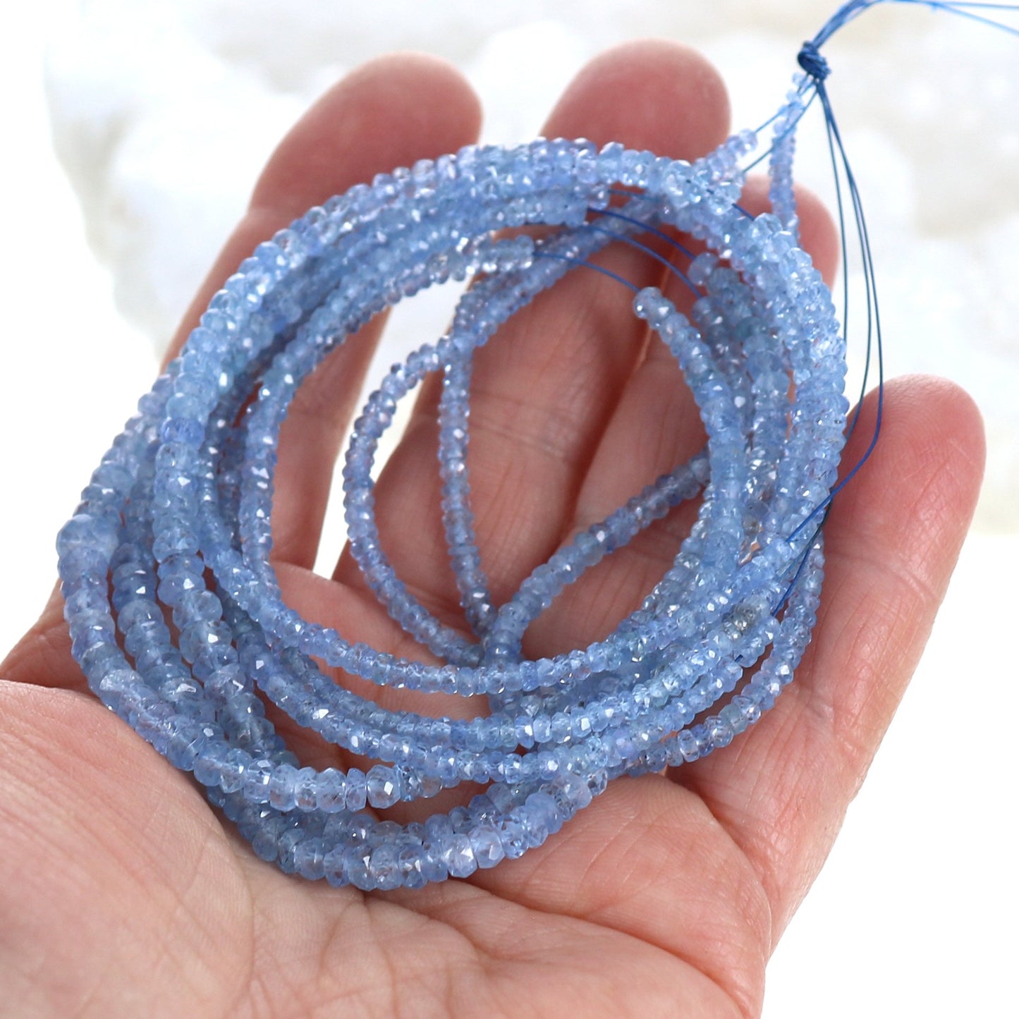 AAA Ceylon Sapphire Beads Faceted Rondelles Powder Blue 16" -NewWorldGems