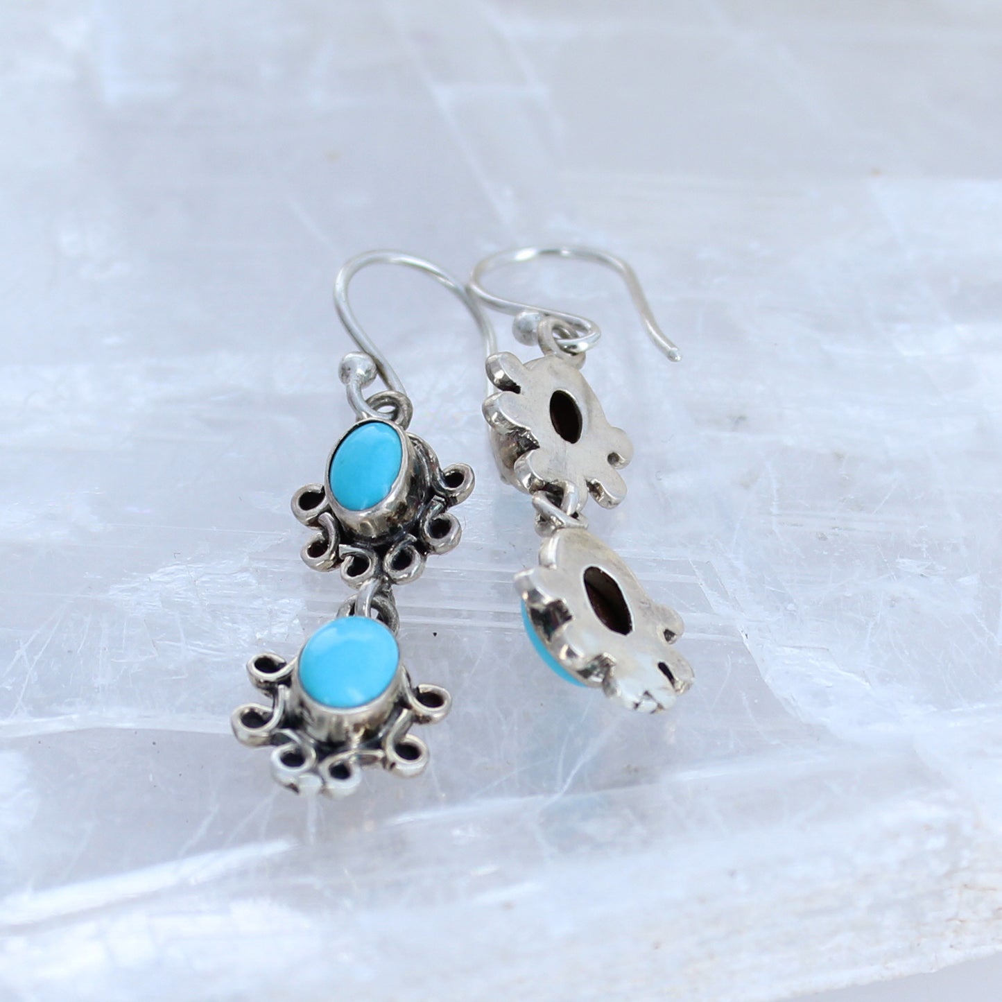 AAA Sleeping Beauty Turquoise Earrings Sterling 2 Stone Wire Design -NewWorldGems