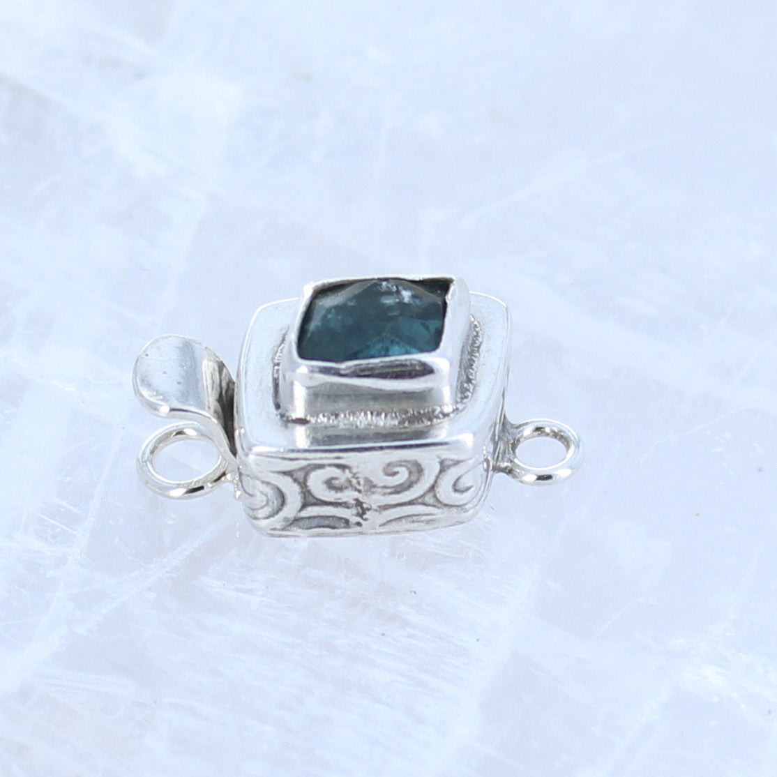 AAA Blue Tourmaline Faceted Sterling Clasp Patterned Design #2 -NewWorldGems