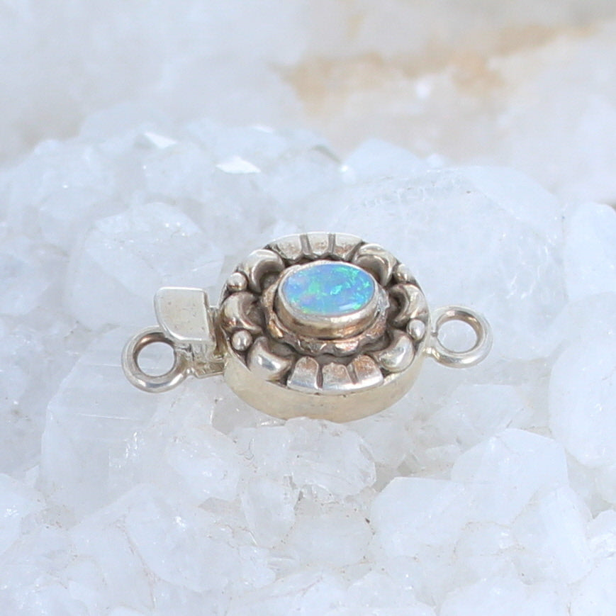 Australian Coober Pedy Opal Clasp Moon Design Sterling Oval -NewWorldGems