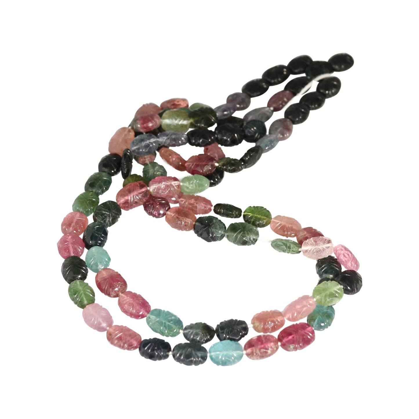 Tourmaline Beads Carved Multi Color 16" -NewWorldGems