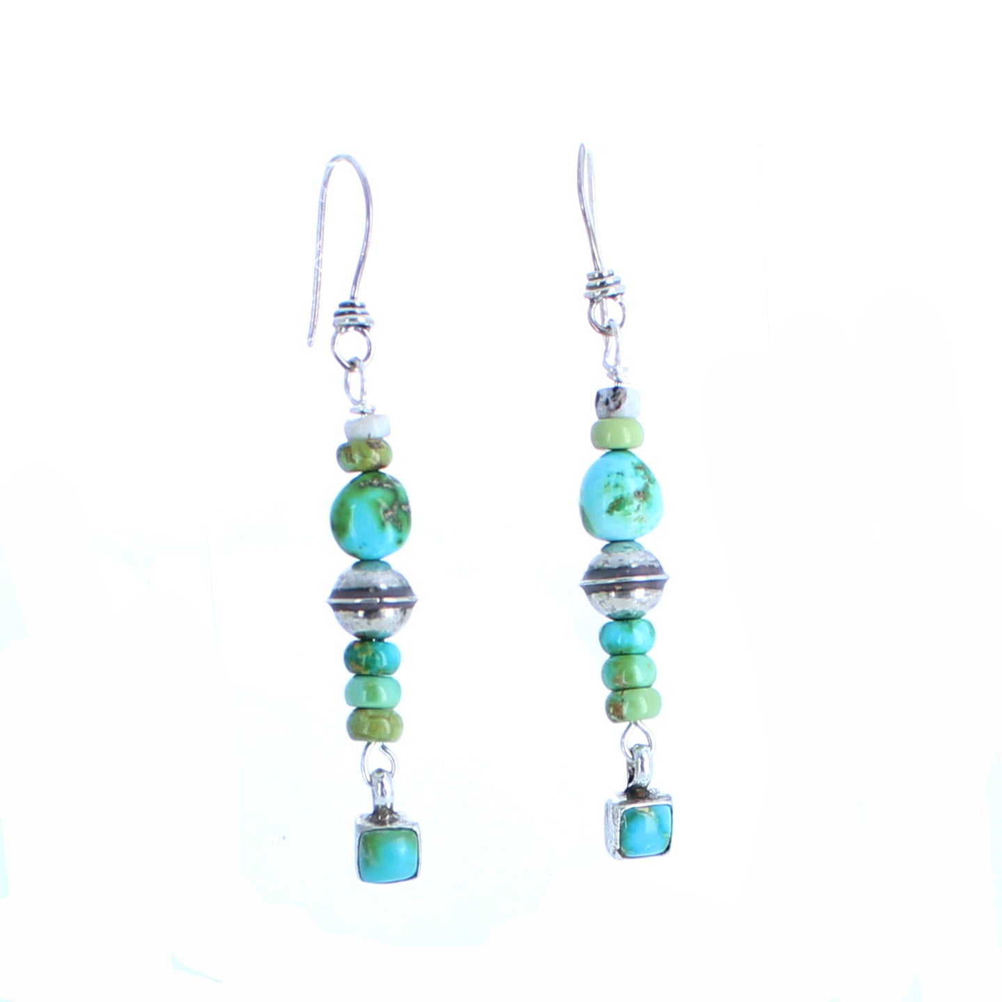 Sonoran Gold Turquoise Earrings Lime Green Blue Sterling Southwest Dangles -NewWorldGems