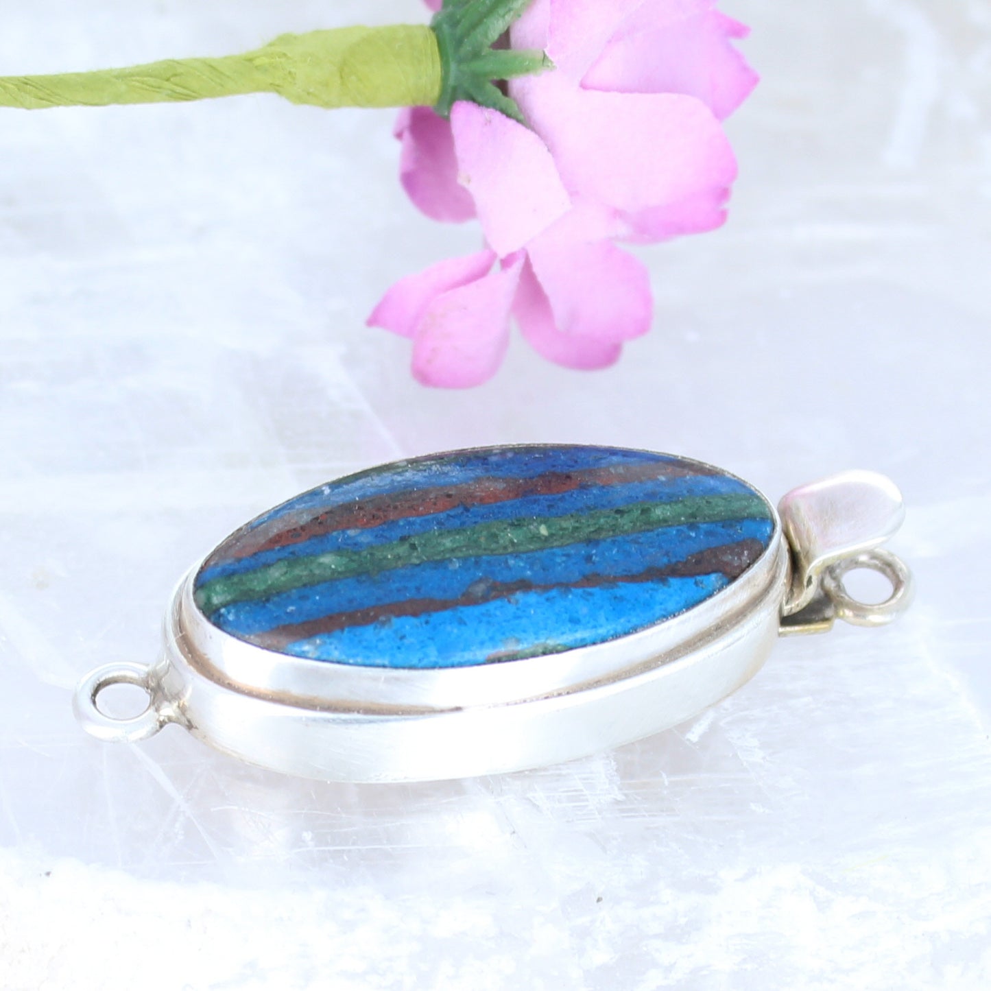 Rainbow Calsilica Clasp Oval Sterling Silver Large 24X14mm -NewWorldGems