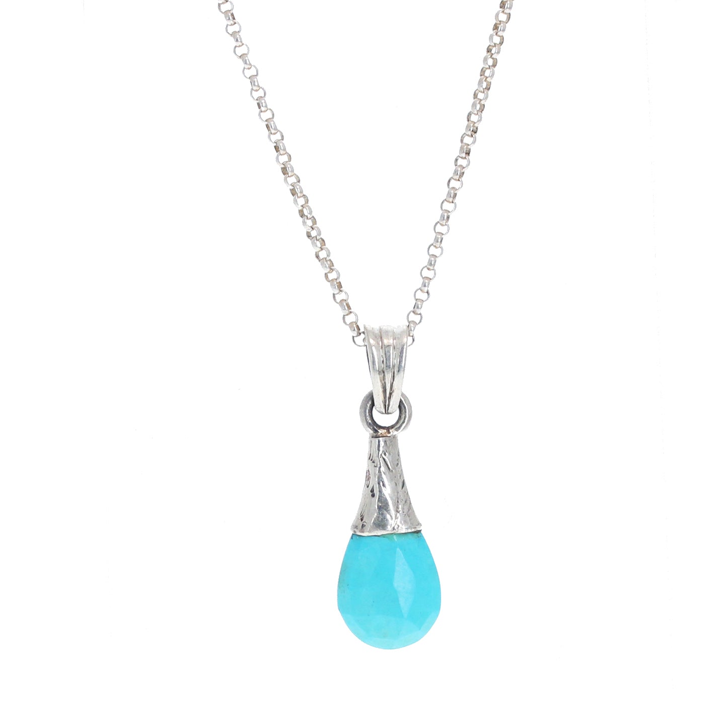 SLEEPING BEAUTY Turquoise Sterling Silver Faceted Pendant 18" -NewWorldGems