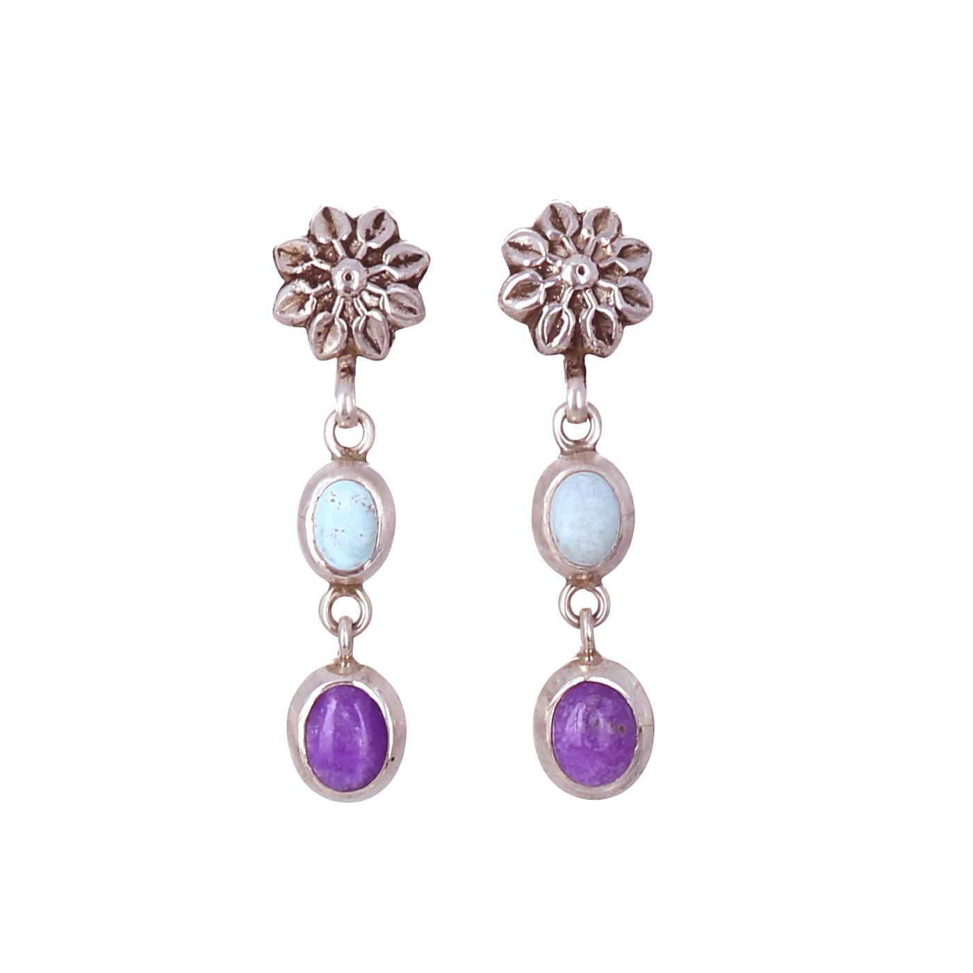 SUGILITE White Creek Turquoise Earrings Sterling Floral -NewWorldGems